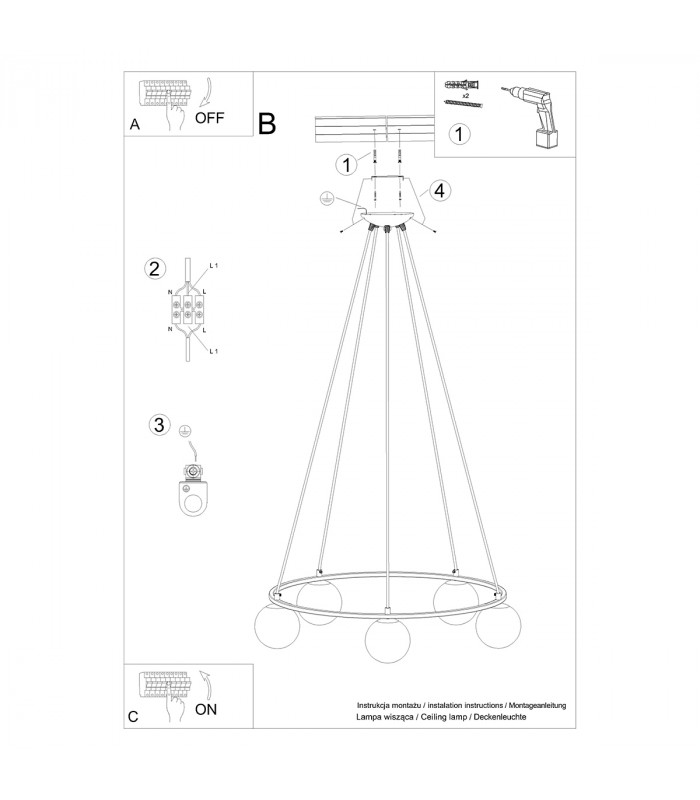 Yoli Modern Globe Pendant Ceiling Light Black 5x G9-6