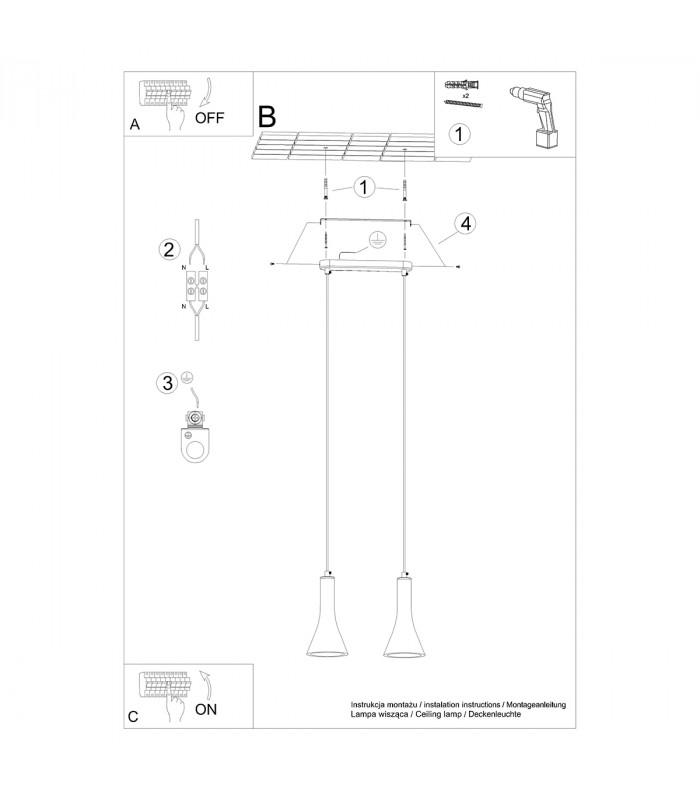 Rea Modern Bar Pendant Ceiling Light Concrete 2x E14-6