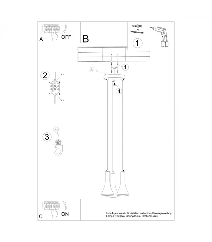 Rea Modern Cluster Pendant Ceiling Light Concrete 3x E14-6