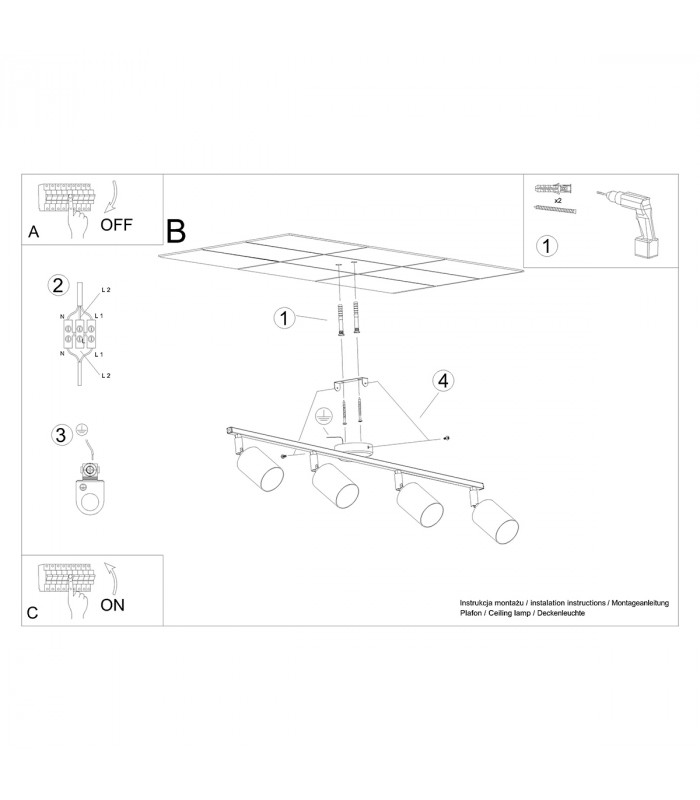 Lemmi Modern Ceiling Spotlight Bar White 4x GU10-5