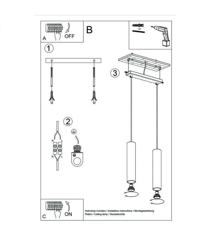 Lagos Modern Bar Pendant Ceiling Light Polished Gold 2x GU10-6