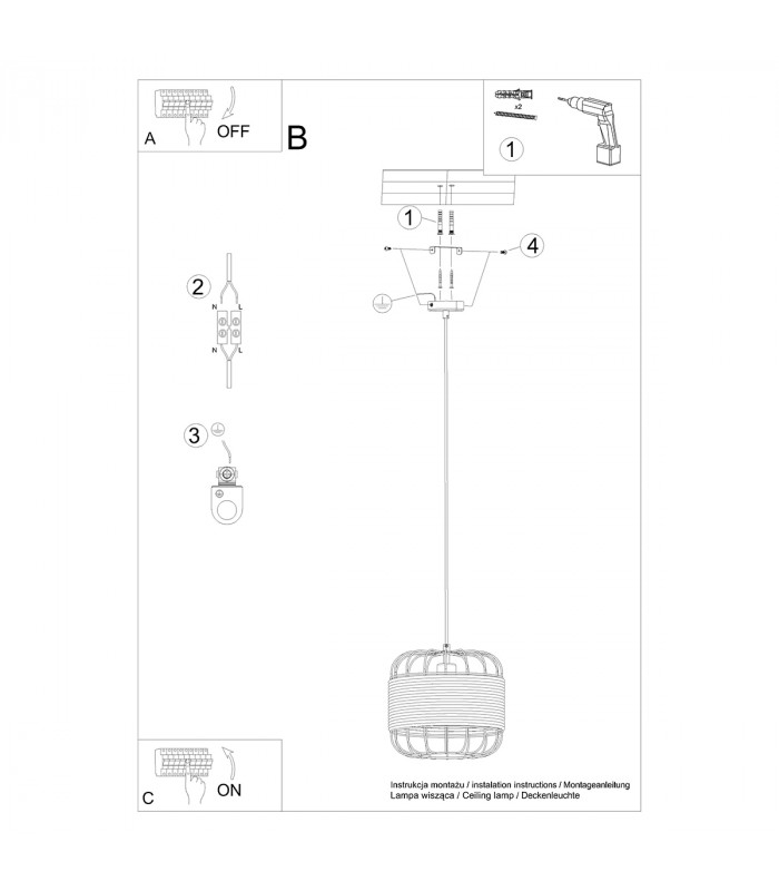 Fost Industrial Wire Frame Pendant Ceiling Light Black 1x E27-6