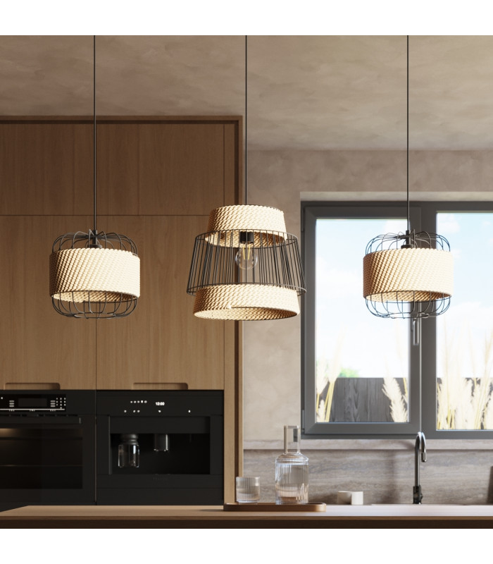 Fost Industrial Wire Frame Pendant Ceiling Light Black 1x E27-7