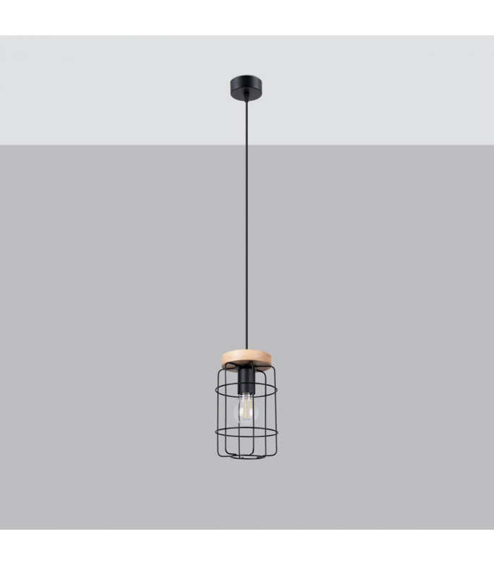 Gotto Industrial Wire Frame Pendant Ceiling Light Black 1x E27-2