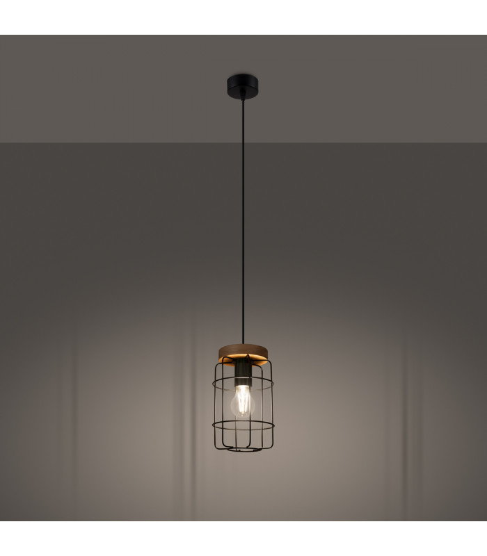 Gotto Industrial Wire Frame Pendant Ceiling Light Black 1x E27-3