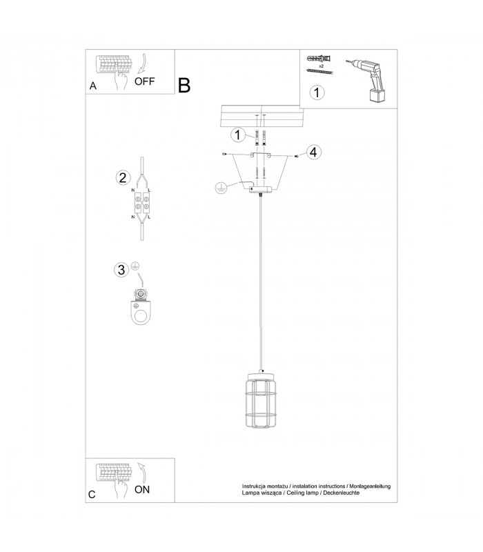 Gotto Industrial Wire Frame Pendant Ceiling Light Black 1x E27-6