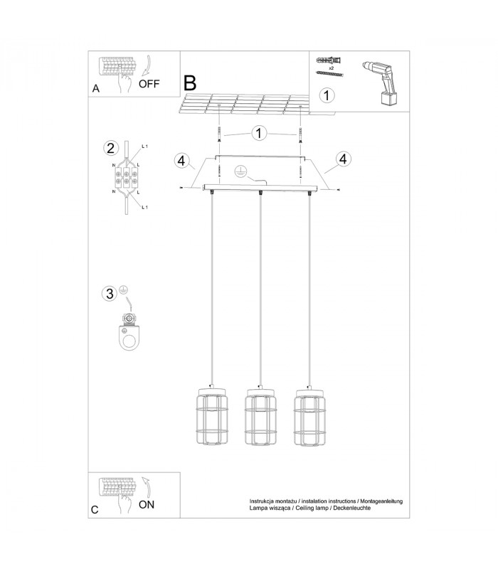 Gotto Industrial Batten Black 3x E27-6