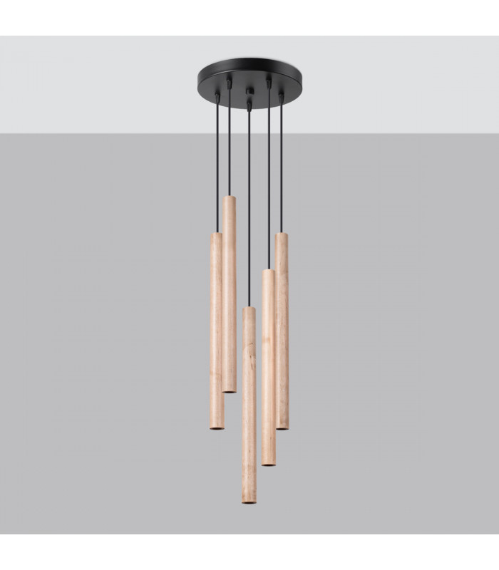 Pastelo Modern Cluster Pendant Ceiling Light Wood 5x G9-2