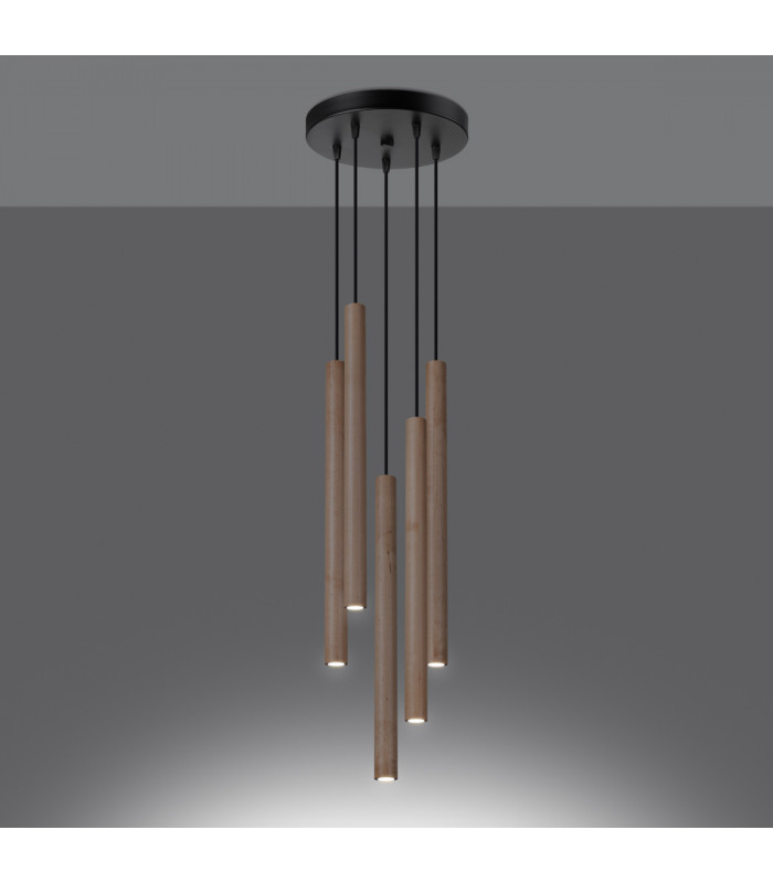 Pastelo Modern Cluster Pendant Ceiling Light Wood 5x G9-3