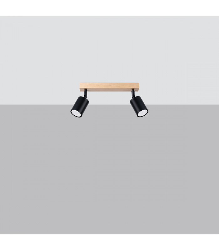 Verdo Modern Twin Ceiling Spotlight Wood Black 2x GU10-2