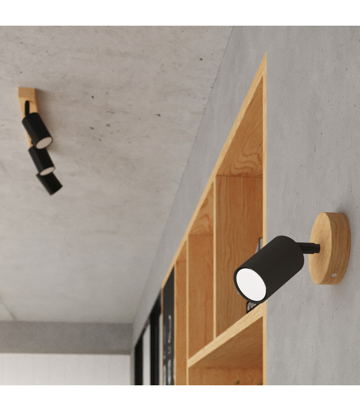 Verdo Modern Twin Ceiling Spotlight Wood Black 2x GU10-7