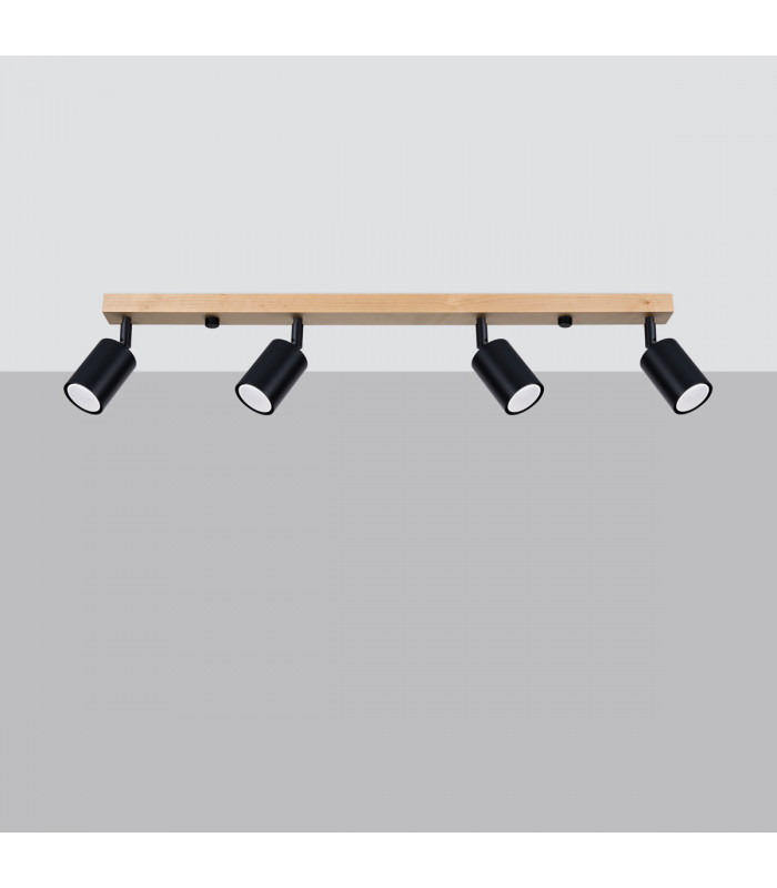 Verdo Modern Ceiling Spotlight Bar Wood Black 4x GU10-2