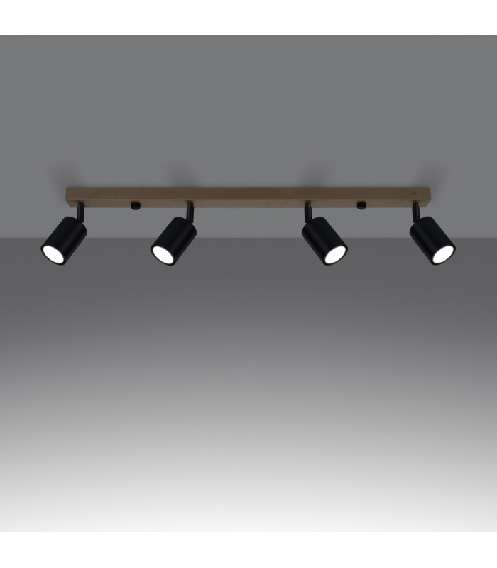 Verdo Modern Ceiling Spotlight Bar Wood Black 4x GU10-3