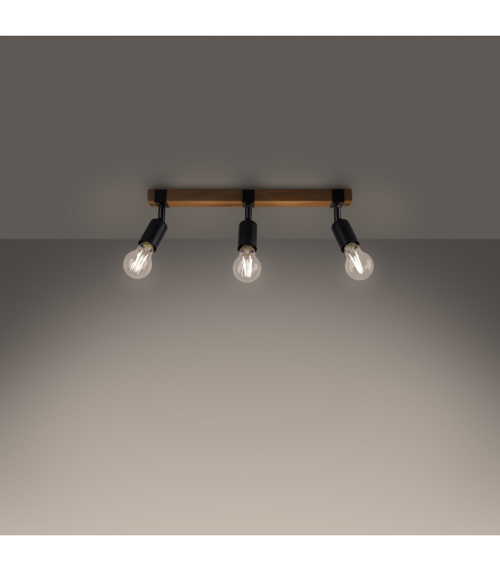 Zuca Modern Ceiling Spotlight Bar Wood Black 3x E27-3