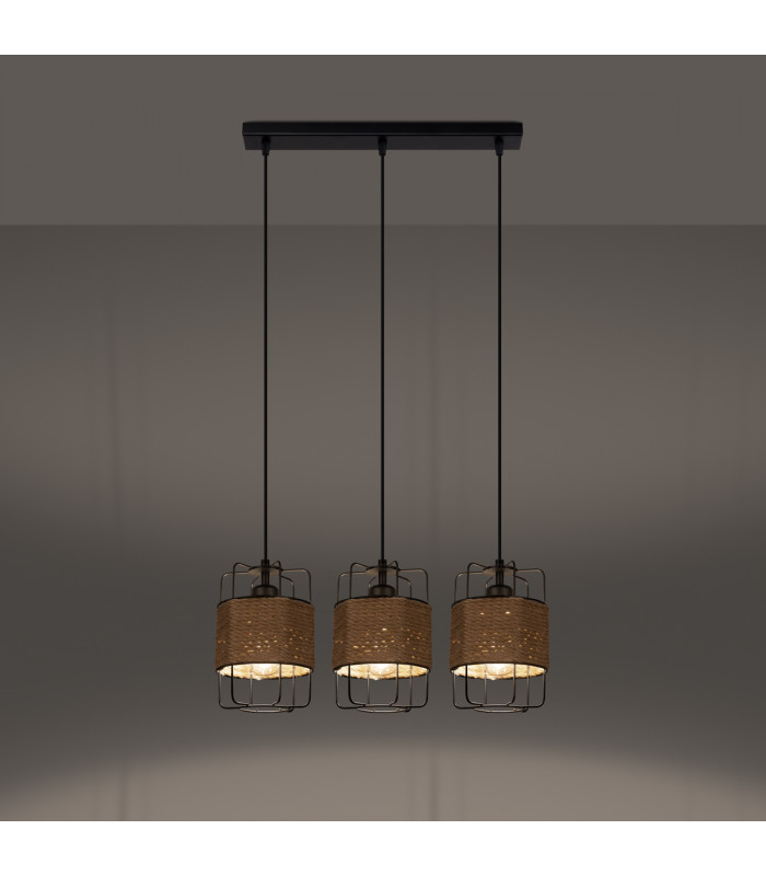 Gizur Industrial Bar Pendant Ceiling Light Black 3x E27-3