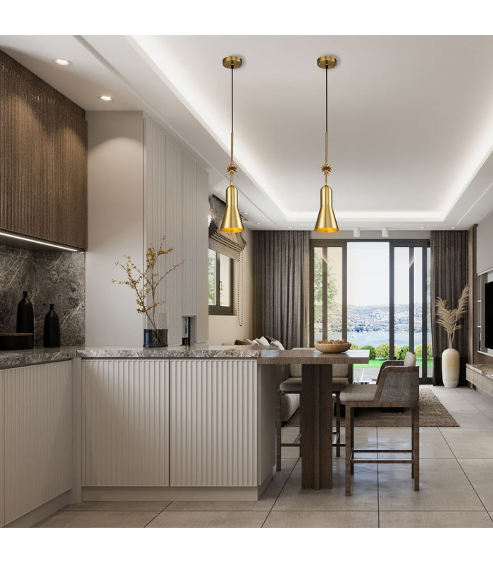 Etoile Dome Pendant Ceiling Light Aged Brass and Gold Leaf-6