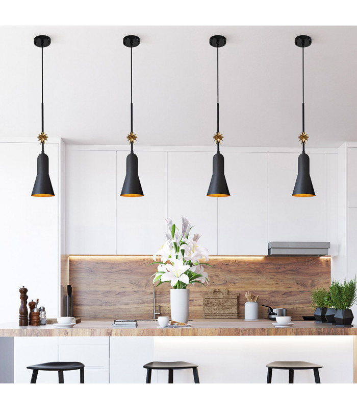 Etoile Dome Pendant Ceiling Light Matte Black and Gold Leaf-7