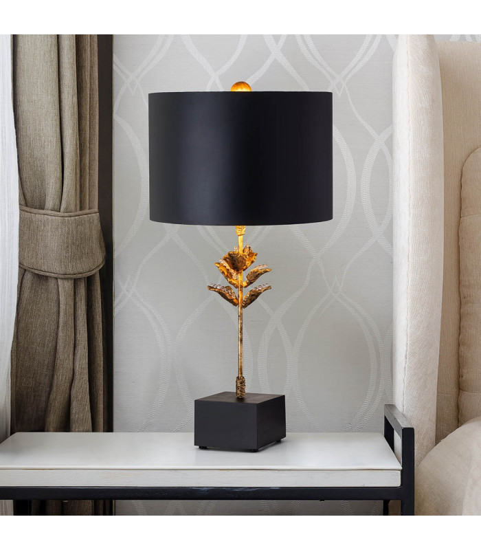 Camilia Table Lamp with Round Shade Antique Gold and Black-5