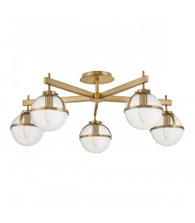 Hollis 5 Light Multi Arm Semi Flush Ceiling Lamp Heritage Brass IP44-1