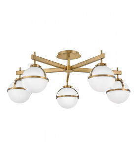 Hollis 5 Light Multi Arm Semi Flush Ceiling Lamp Heritage Brass IP44-1
