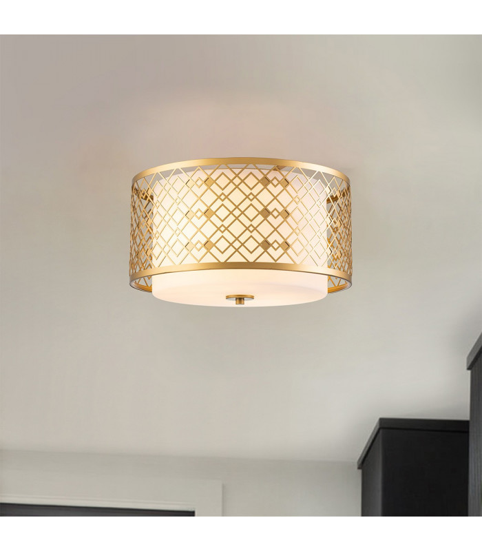 Ziggy 2 Light Cylindrical Pendant Ceiling Light Lacquered Gold-7