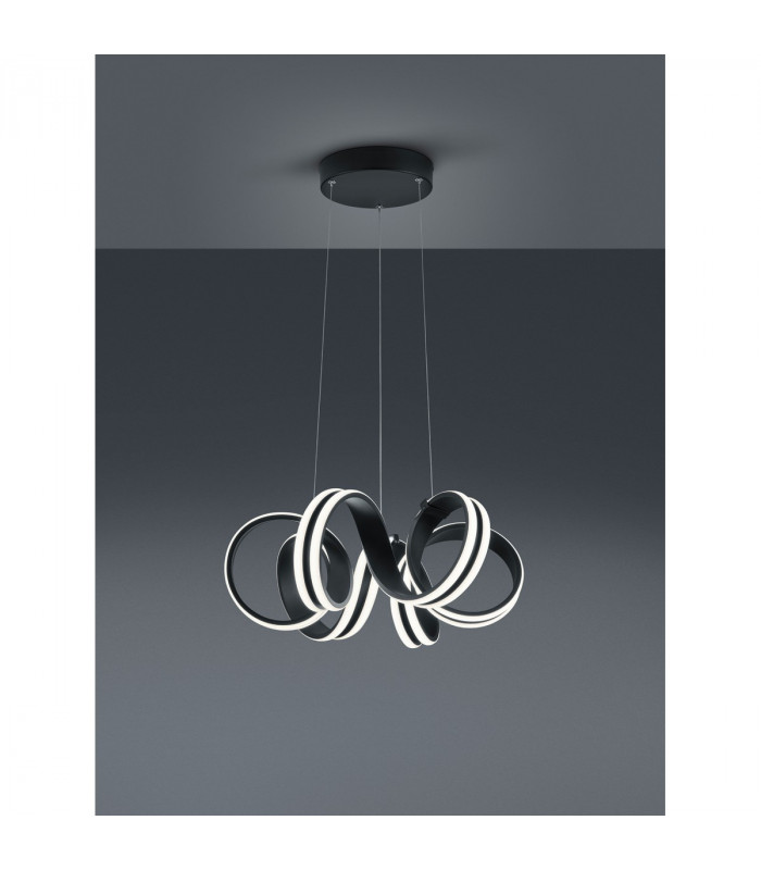 Carrera Modern 38W LED Pendant Ceiling Light Black Matt 3000K-2