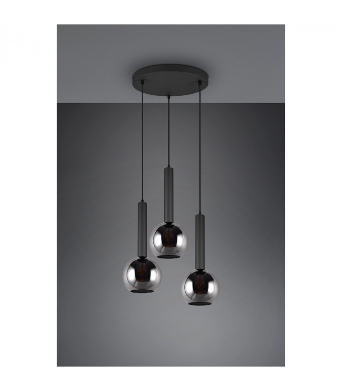 Clayton Modern 3 Light Cluster Pendant Ceiling Light Black Matt-3
