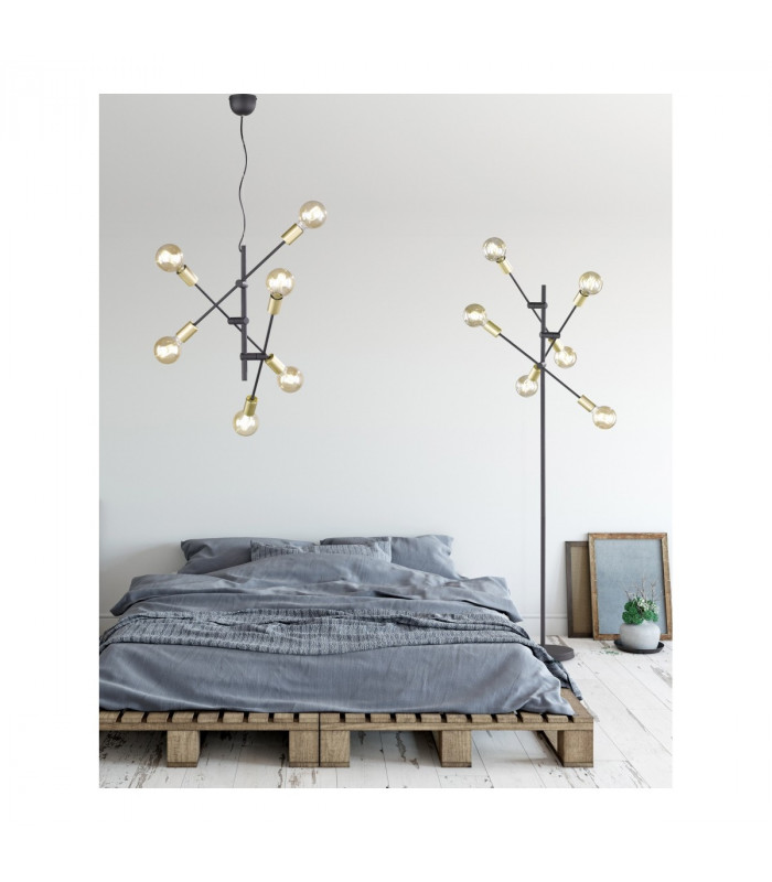 Cross Modern 6 Light Multi Arm Floor Lamp Black Matt with Footswitch Wiz Connected-3