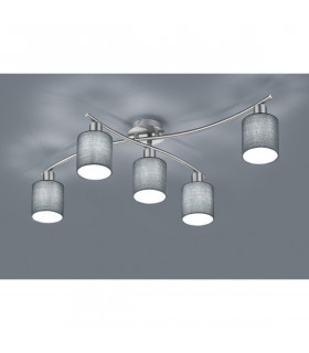 Garda Modern 5 Light Multi Arm Semi Flush Ceiling Lamp Nickel Matt with Grey Shade-2