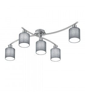 Garda Modern 5 Light Multi Arm Semi Flush Ceiling Lamp Nickel Matt with Grey Shade-1