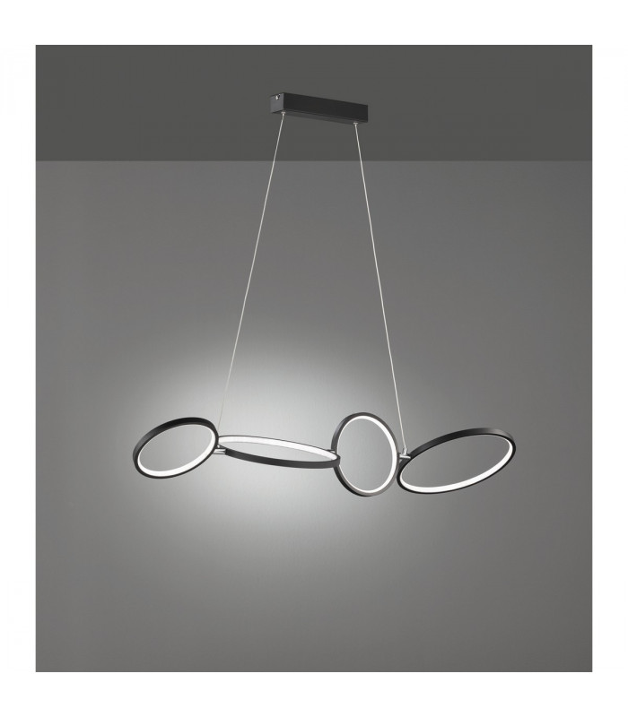 Rondo Modern 37W LED Pendant Ceiling Light Black Matt 3000K-2