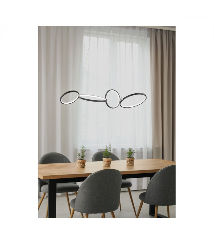 Rondo Modern 37W LED Pendant Ceiling Light Black Matt 3000K-3