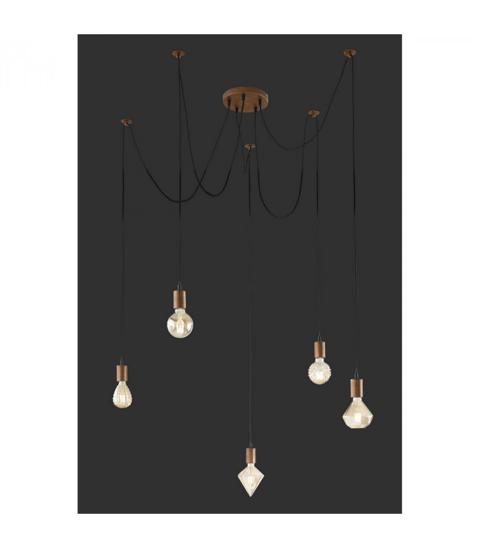 Cord Vintage 5 Light Cluster Pendant Ceiling Light Antique copper-3