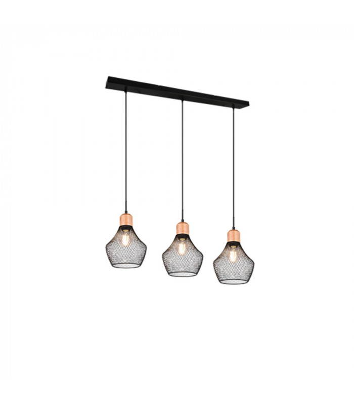 Valeria Modern 3 Light Bar Pendant Ceiling Light Black Matt-1