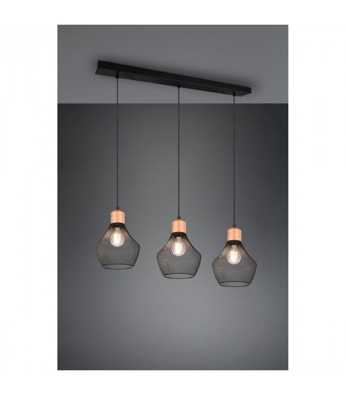 Valeria Modern 3 Light Bar Pendant Ceiling Light Black Matt-2