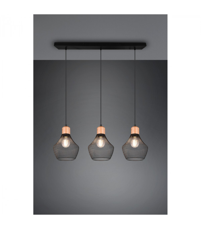 Valeria Modern 3 Light Bar Pendant Ceiling Light Black Matt-3