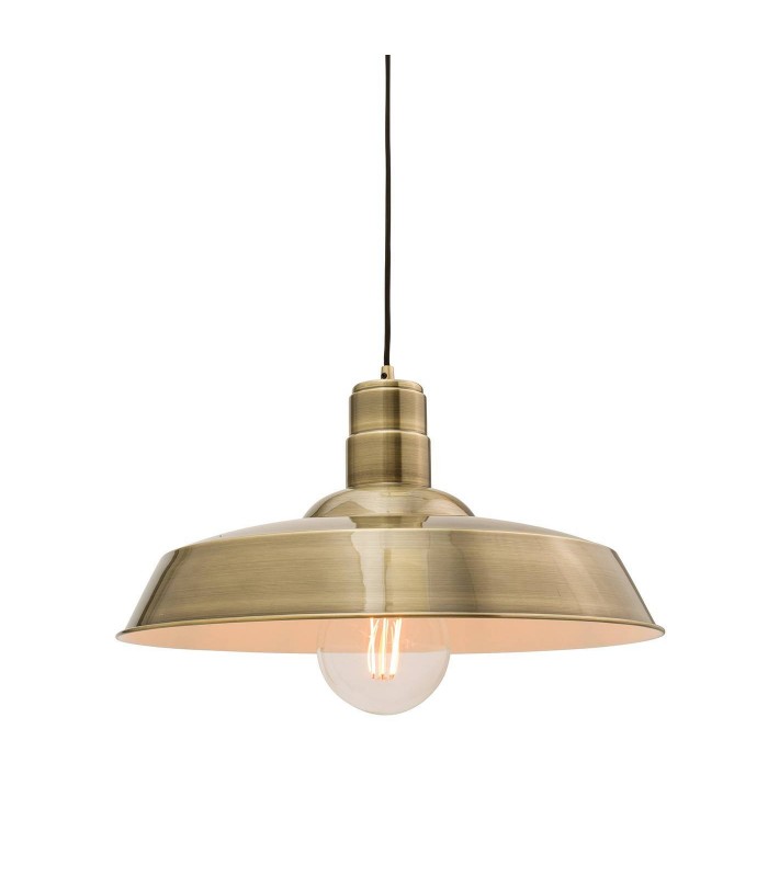 1 Light Dome Ceiling Pendant Gloss Antique Brass Plate, E27 - 1