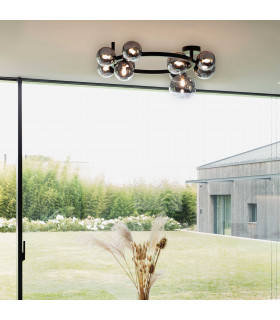 Perlage 10 Light Globe Ceiling Light Black Smokey Grey Shade-2