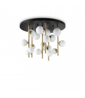 Perlage 18 Light Globe Ceiling Light Brass White Glass Shade