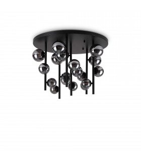 Perlage 18 Light Globe Ceiling Light Black Smokey Grey Shade