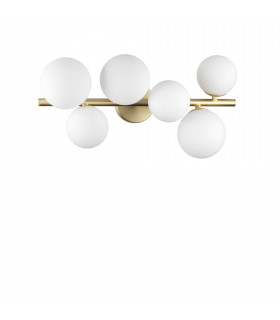 Perlage 6 Light Globe Ceiling Light Brass White Glass Shade