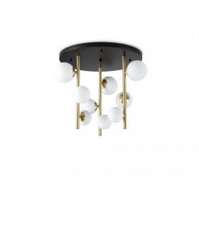 Perlage 9 Light Globe Ceiling Light Brass White Glass Shade