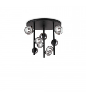 Perlage 9 Light Globe Ceiling Light Black Amber Glass Shade