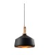 1 Light Dome Ceiling Pendant Matt Black, Light Effect Wood, E27 - 1