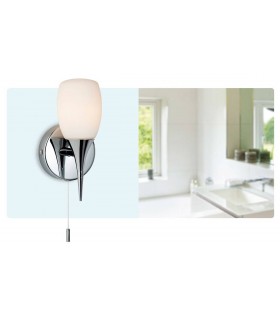1 Light Switched Bathroom Wall Light Chrome, Opal Glass IP44, G9 - 2