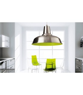 1 Light Dome Ceiling Pendant Brushed Steel, Green Inside, E27 - 2