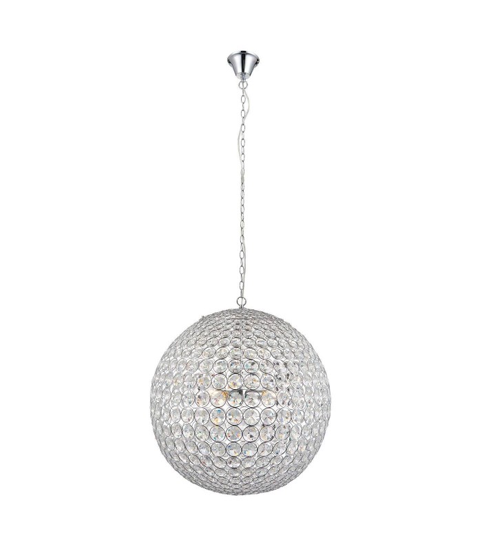 4 Light Spherical Ceiling Pendant Chrome, Clear Crystal (K9) Glass Detail, E14 - 1