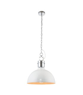 1 Light Dome Ceiling Pendant Satin Chrome, Gloss White, E27 - 1