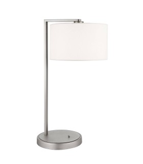 Table Lamp Matt Nickel Plate, Vintage White Silk Effect, E27 - 1