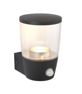 PIR 1 Light Outdoor Wall Light Clear Polycarbonate, Dark Matt Anthracite Paint IP44, GU10 - 1